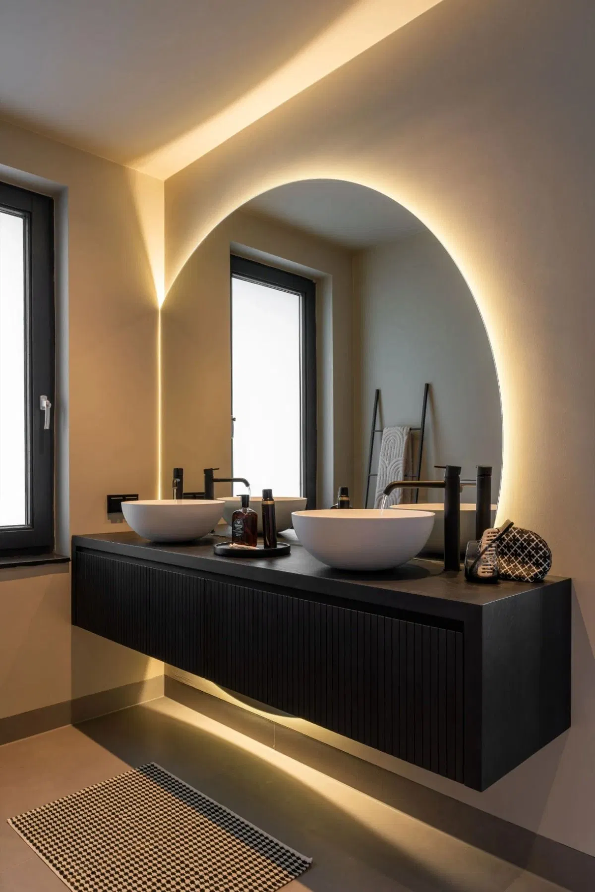 Elegant High-Gloss Double Sink Vanity for Family Bathrooms