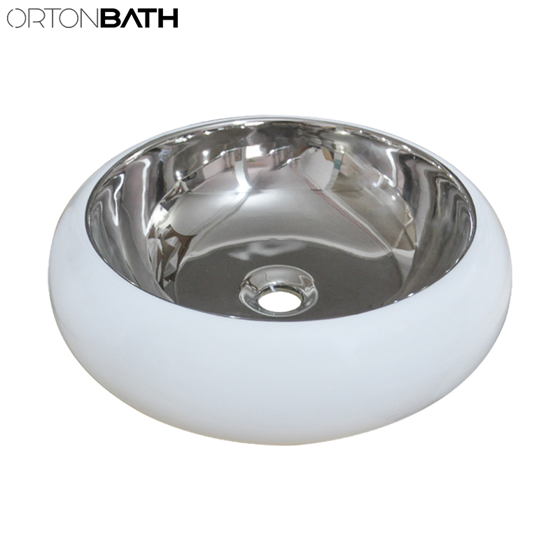 Ortonbath Round Silver Porcelain Modern Design Counter-Top Bathroom Art Vessel Sink Bowl Shape Wash Basin