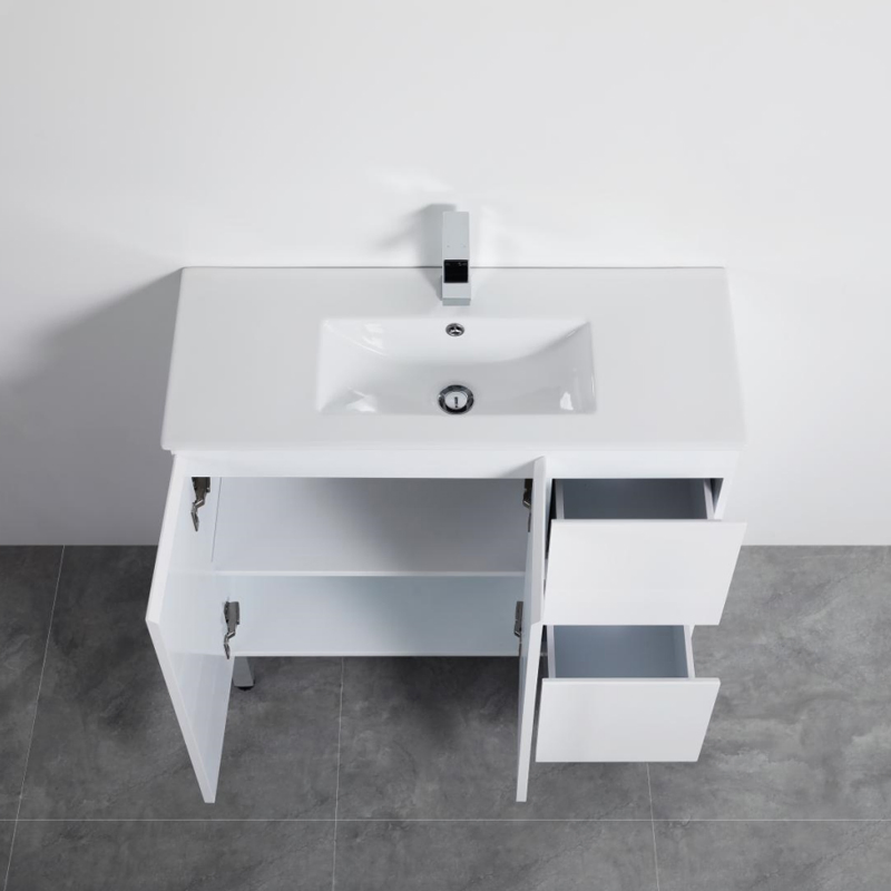 900mm PVC Bathroom Vanity Freestanding with Legs Gloss White Cabinet with Basin