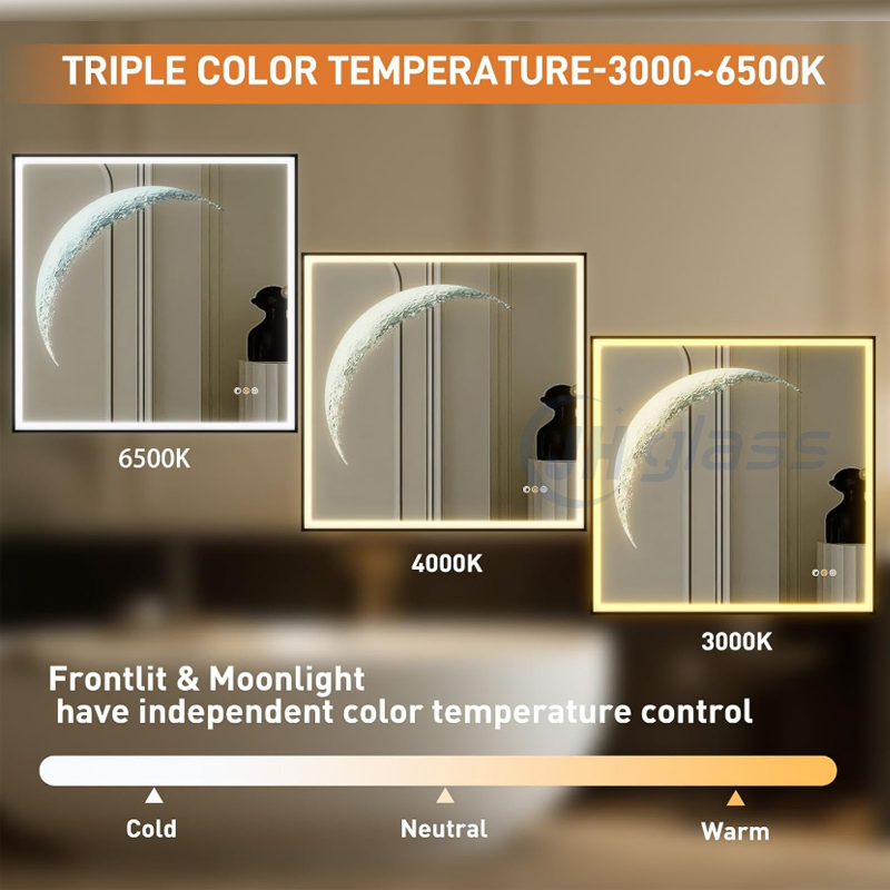 Round Framed Bathroom Mirrors with Moon Lighted Home Decoration Furniture LED Mirror