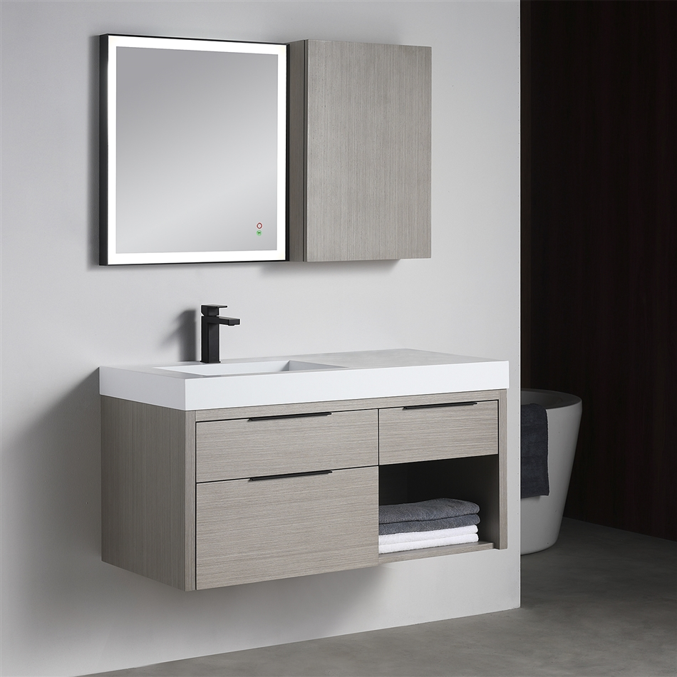 Grey Airy Look Floating Single Wall Bathroom Vanity