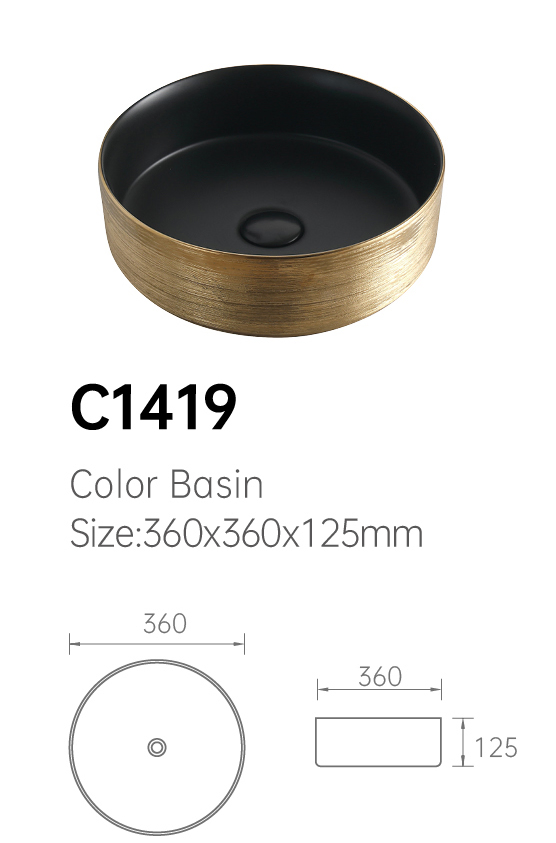 Luxury Electroplating Black Inside Gold Outsite Design Counter-Top Bathroom Art Vessel Sink