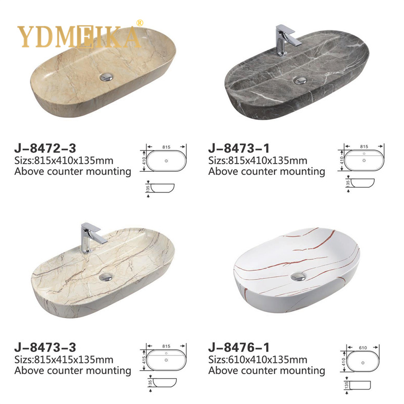 Washroom Countertop Marble Art Basin Ceramic Marble Oval Hand Wash Basin Bathroom Vessel Marble Sink