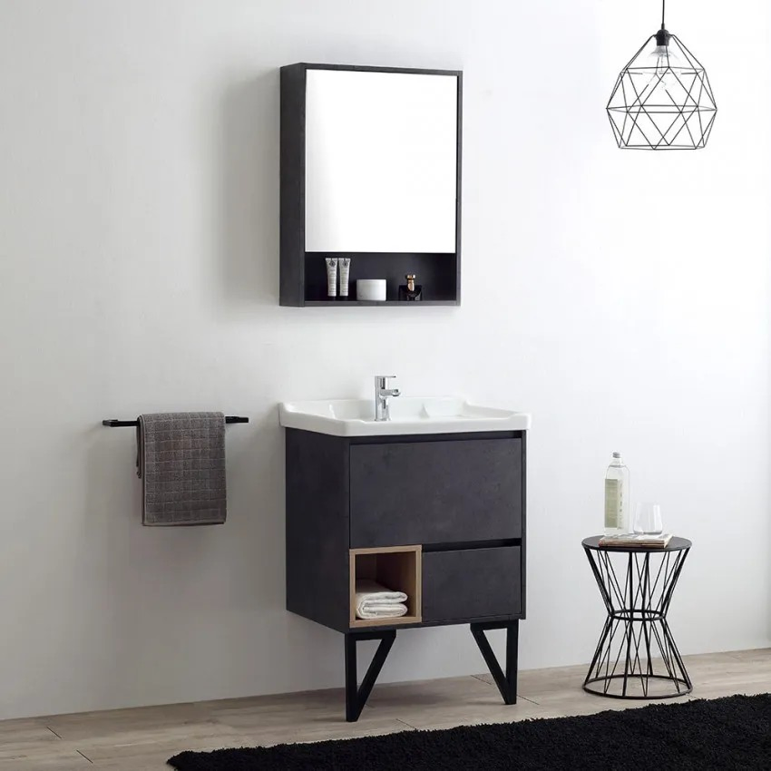 Luxury Black Freestanding Single Sink Bathroom Vanity with Cabinet for Villas and Hotels