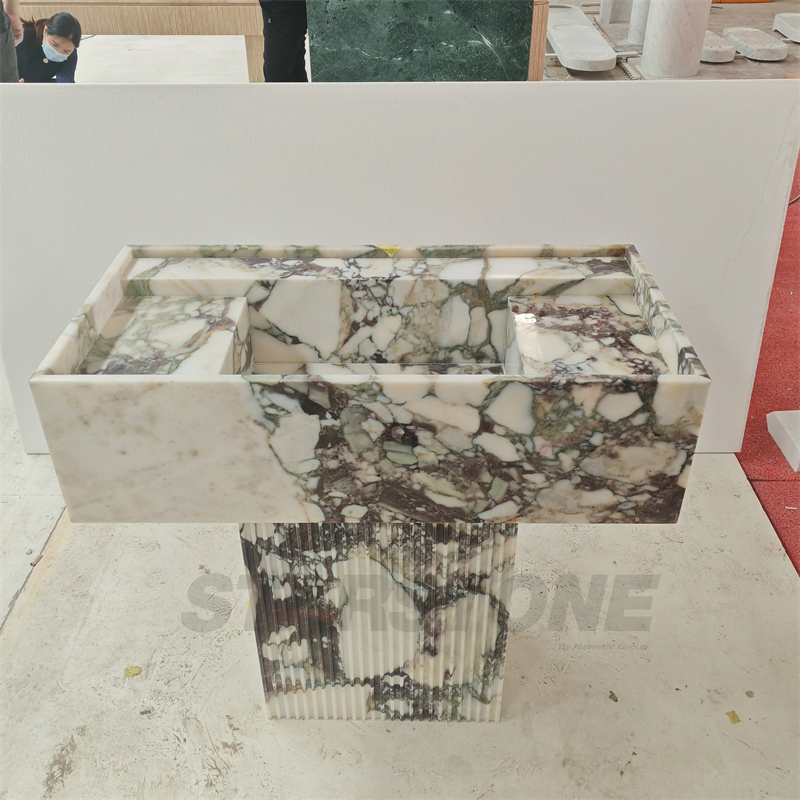 Turkey Natural Calacatta Viola Marble Sink Freestanding Pedestal Custom Marble Sink