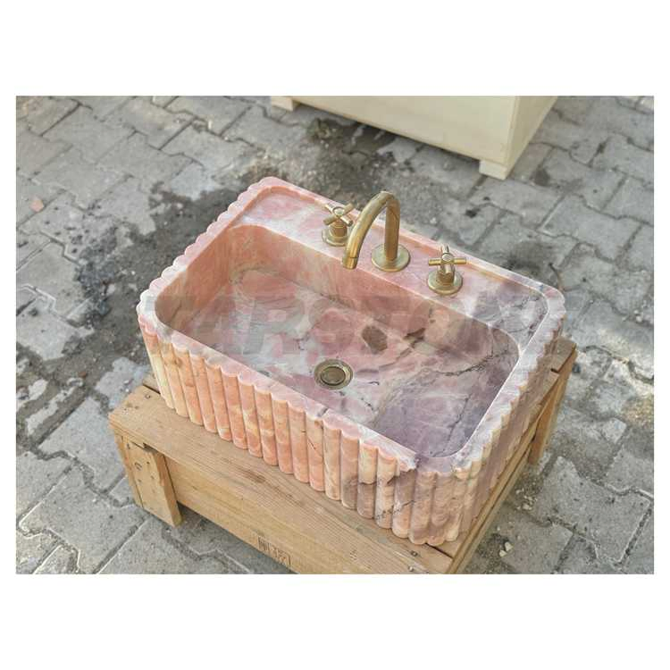 Starstone Luxury Pink Marble Bathroom Sinks Stone Hand Wash Basin Wall-Mounted Sink