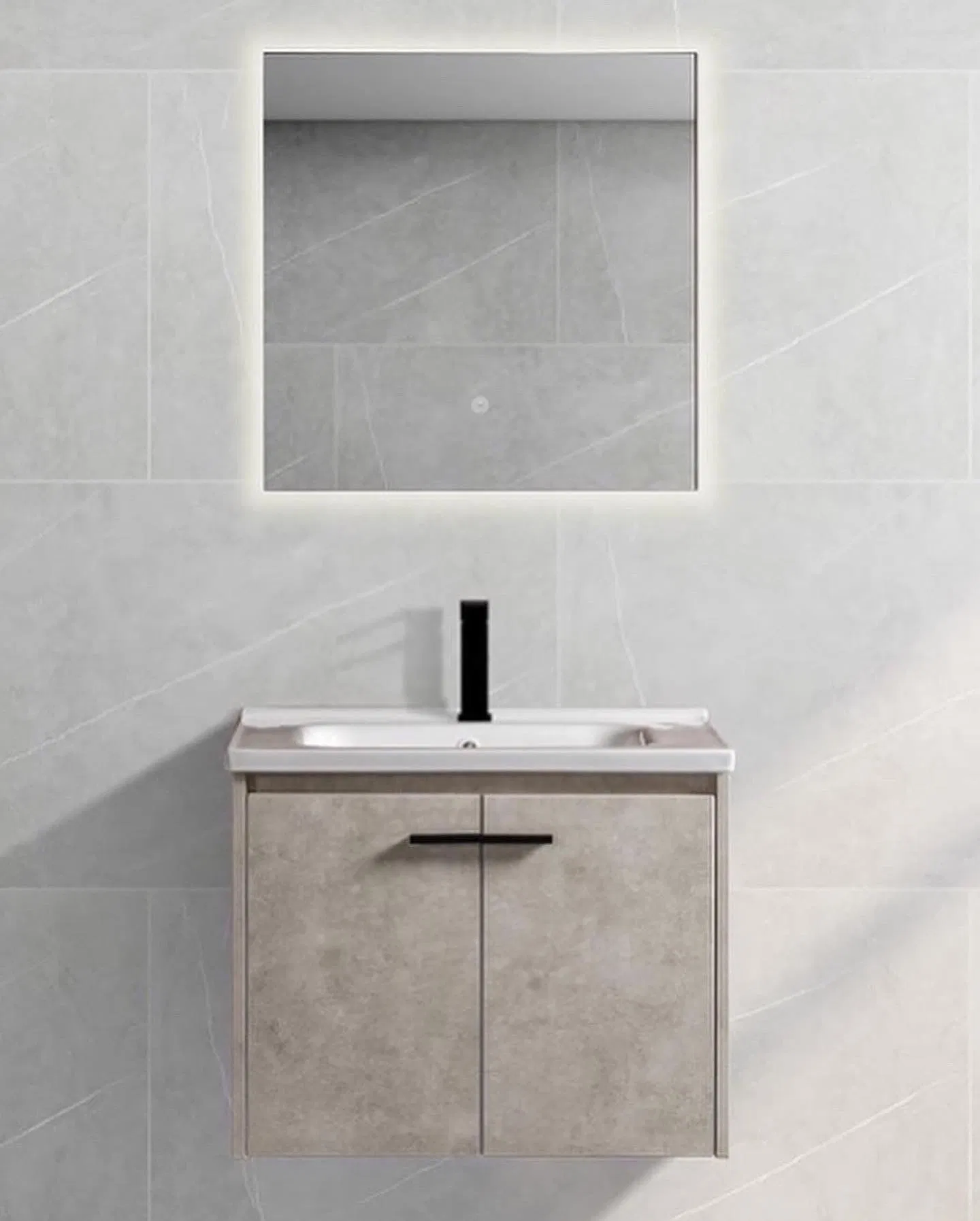 Wholesale Economic Design Wall Mounted Plywood Bathroom Cabinet Waterproof Bathroom Vanity Wash Basin Wood Sinks with LED Mirror