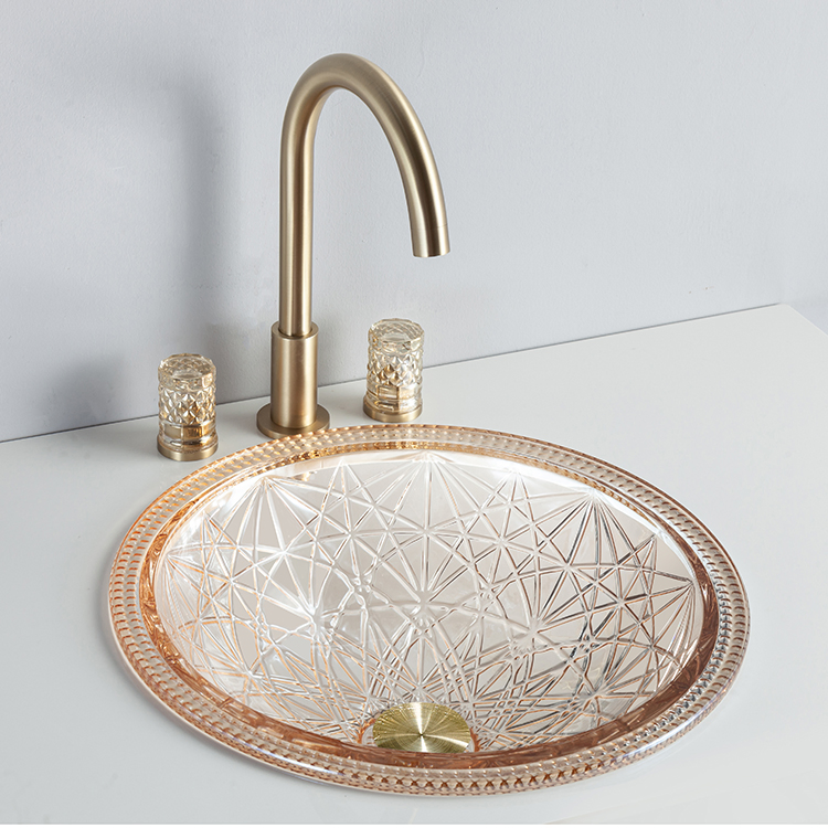 Round Crystal Vessel Tempered Glass Bowl Wash Basin Bathroom Countertop Sink