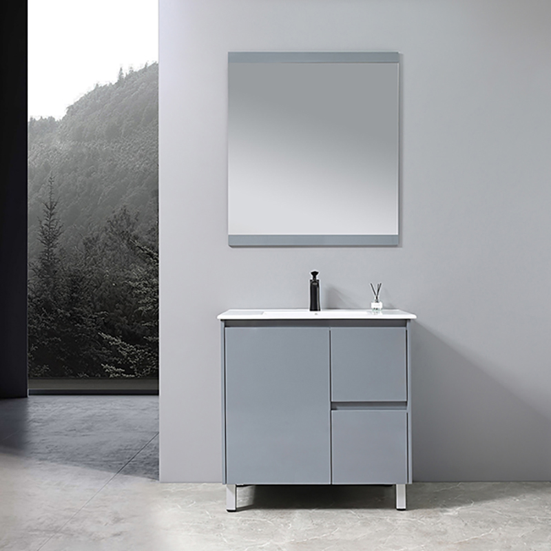Grey Modern Freestanding Bathroom Vanity Cabinet with Frameless Wall Mirror