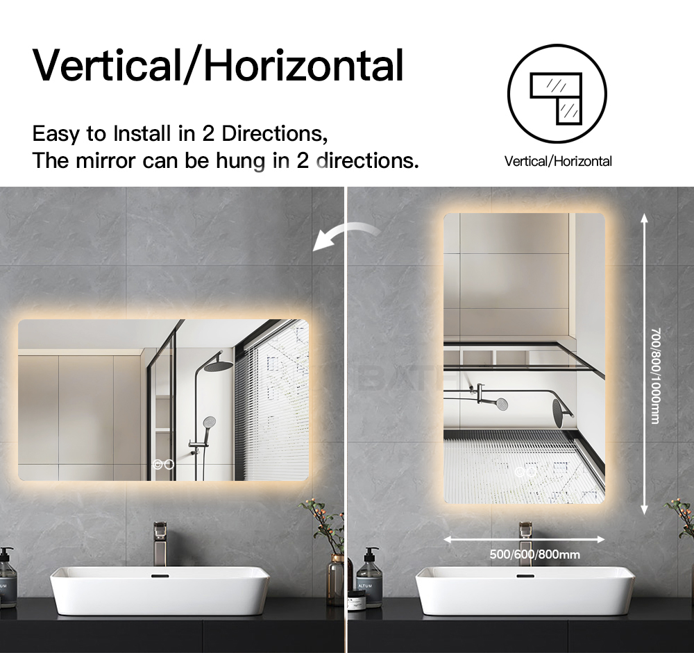 Ortonbath Backlit Rectangle Frameless LED Mirror for Bathroom Wall Mirror with Dimmable, Anti-Fog, Shatterpoof, Memory (Horizontal/Vertical) Backlit Mirror