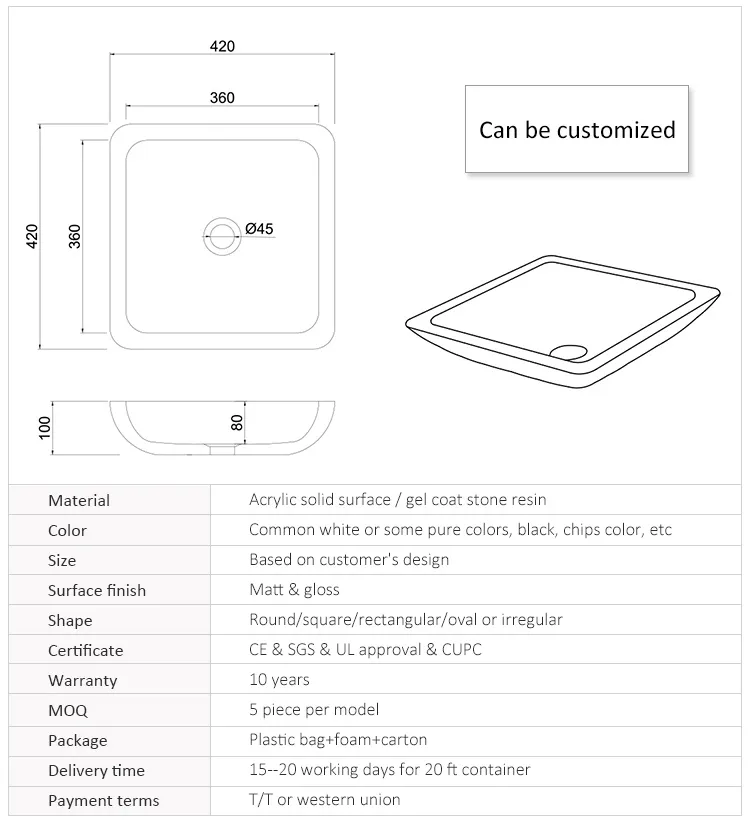 Custom Modern Designer Countertop Bathroom Vessel Sink