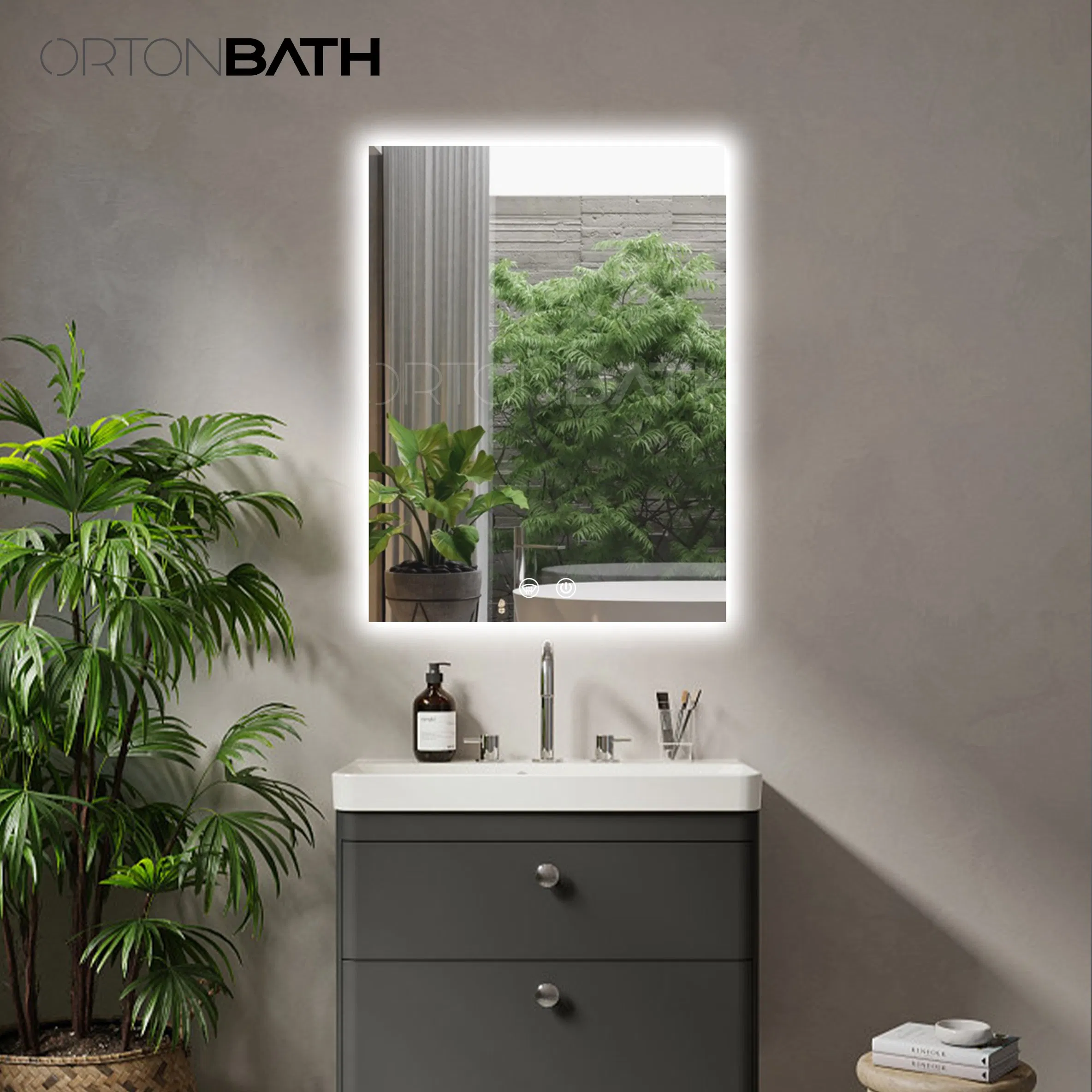 Ortonbathled Backlit Mirror 24 X 36 Inch Lighted Bathroom Mirror with Lights 3 Colors Warm/Natural/White Anti-Fog Wall Mounted Dimmable Wall Mirror