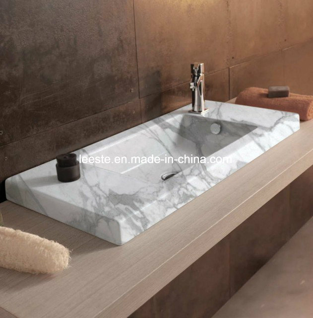 Natural White Marble Pedestal Stone Sink Italian Basin Vessel Marble Sink for Bathroom