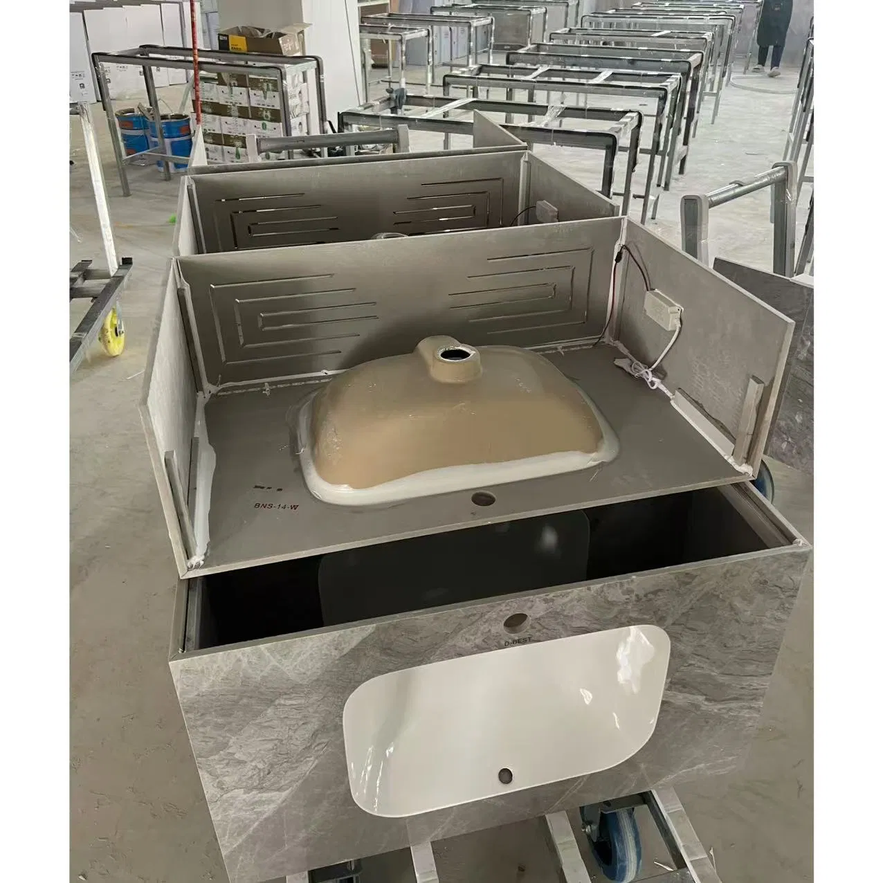 Floating Sintered Stone Single Bowl Sink Bathroom Vanity with Seamless Basin