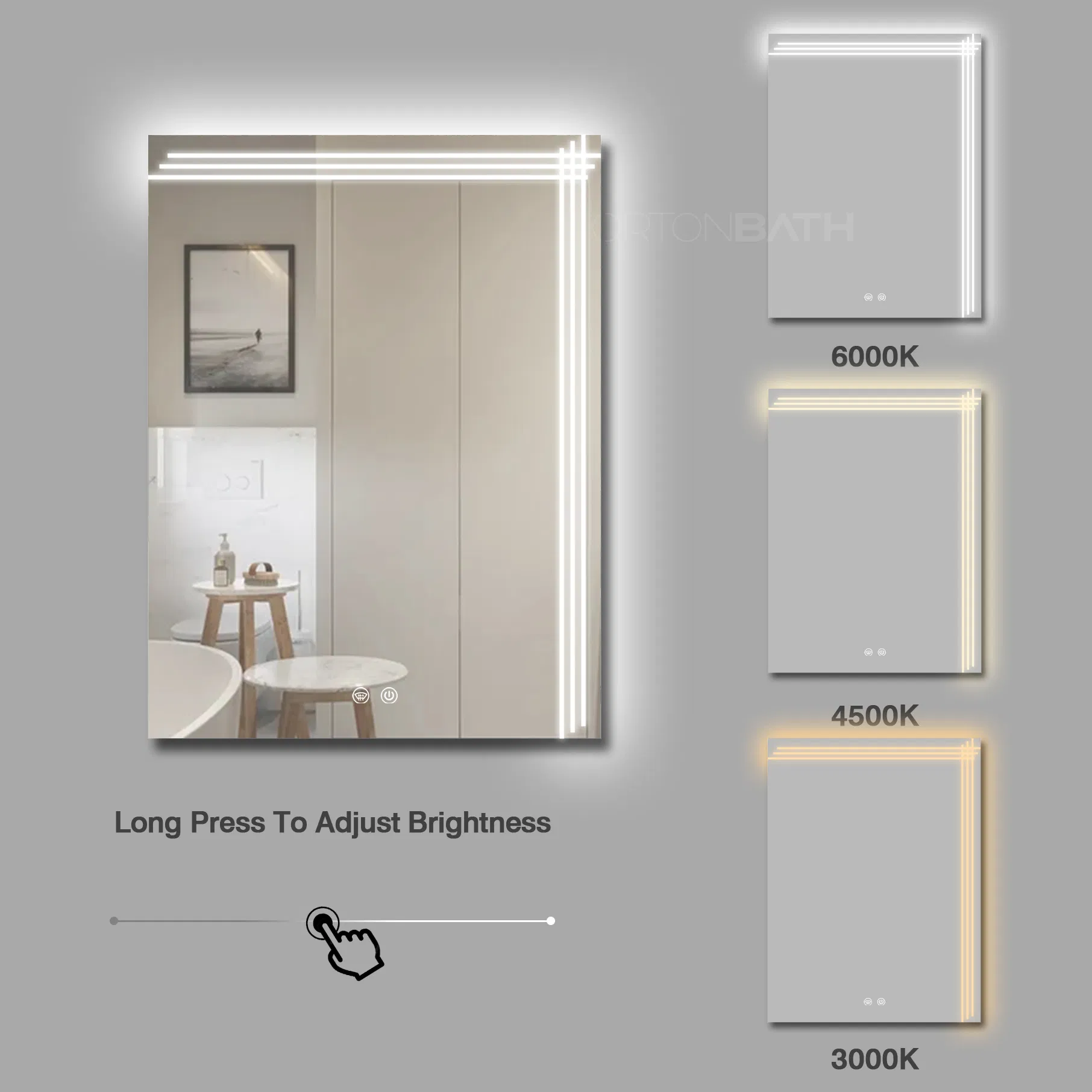 Ortonbath Anti-Fog Lighted Bathroom Mirror 32 X 24 Inch LED Bathroom Mirror with Lights, Dimmable Vanity Mirror, Wall Mounted Smart Mirror