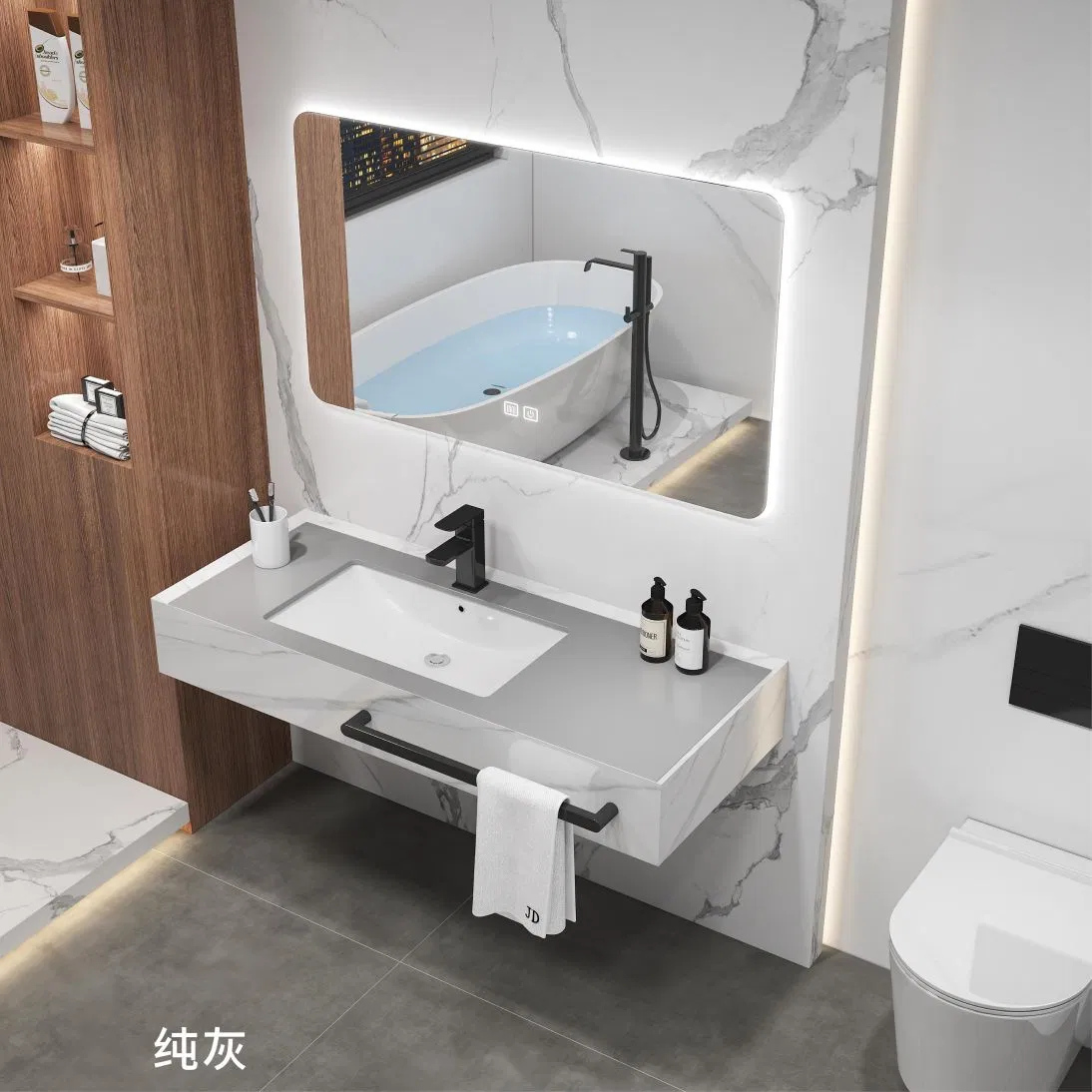 Wall Mounted Rock Slab Marble Ceramic Under Counter Basin Sink Bathroom Wall Hung Vanity Cabinet for Home