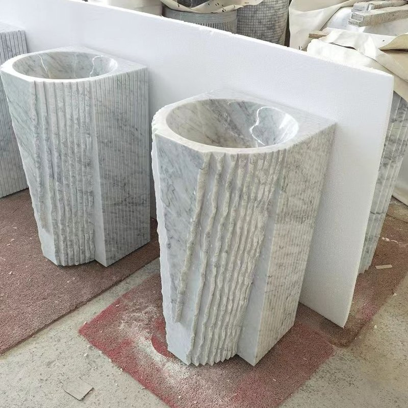 Cararra White Marble Pedestal Sink Bathroom Marble Freestanding Pedestal Sink