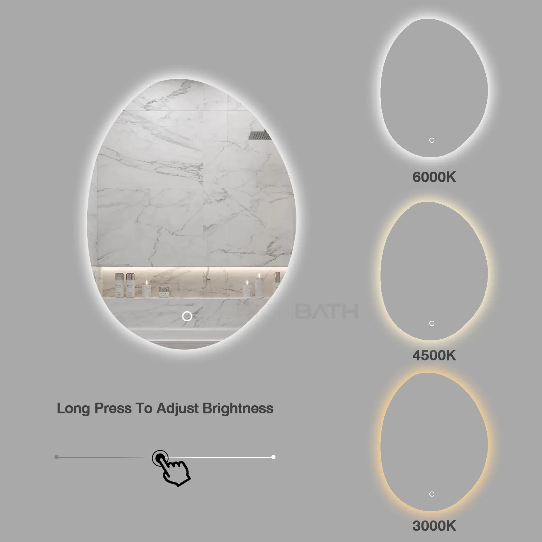 Ortonbath Oval LED Frameless Bathroom Mirror, 32X24 Inch Oval Shape Bathroom Vanity Mirror Wall Mounted with 3000K-6000K Adjustable, Anti-Fog