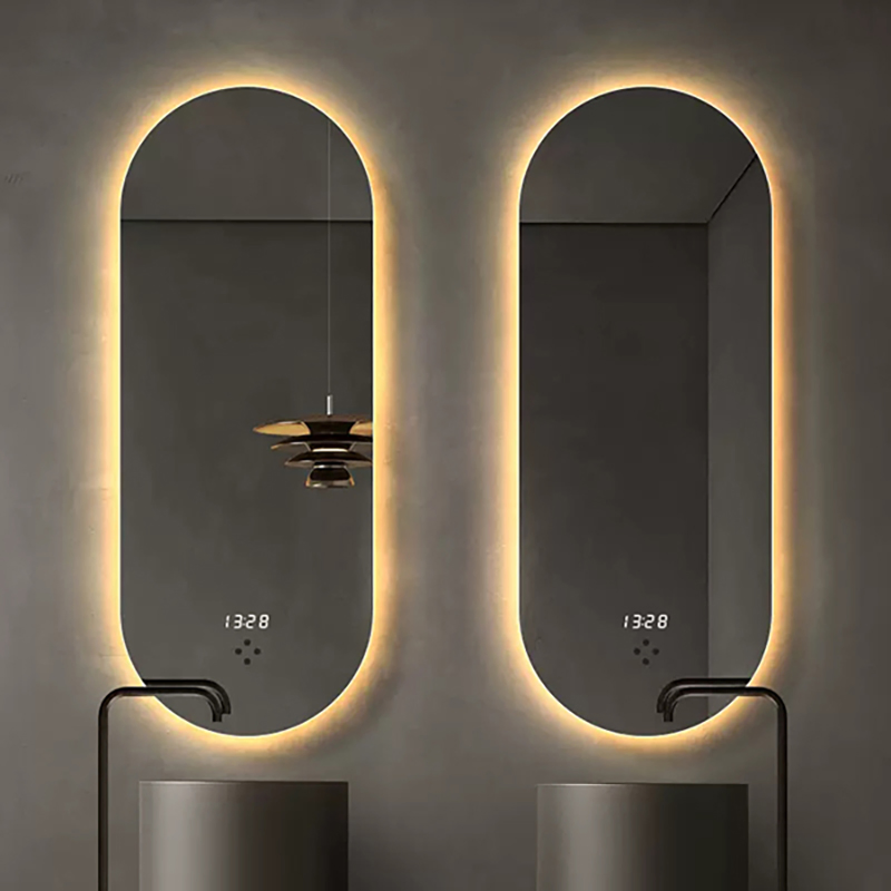 Modern Style Runway Profile Decorative Smart Glass Touch Sensor Illuminated Lighted Wall Mount LED Bathroom Mirror