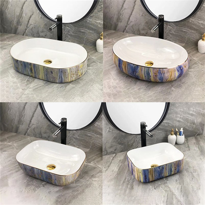 Luxury Oval Ceramic Countertop Vessel Sink: Modern Art Lavabo Bathroom Sink with Glossy Finish, High Temperature Firing and Various Basin Types