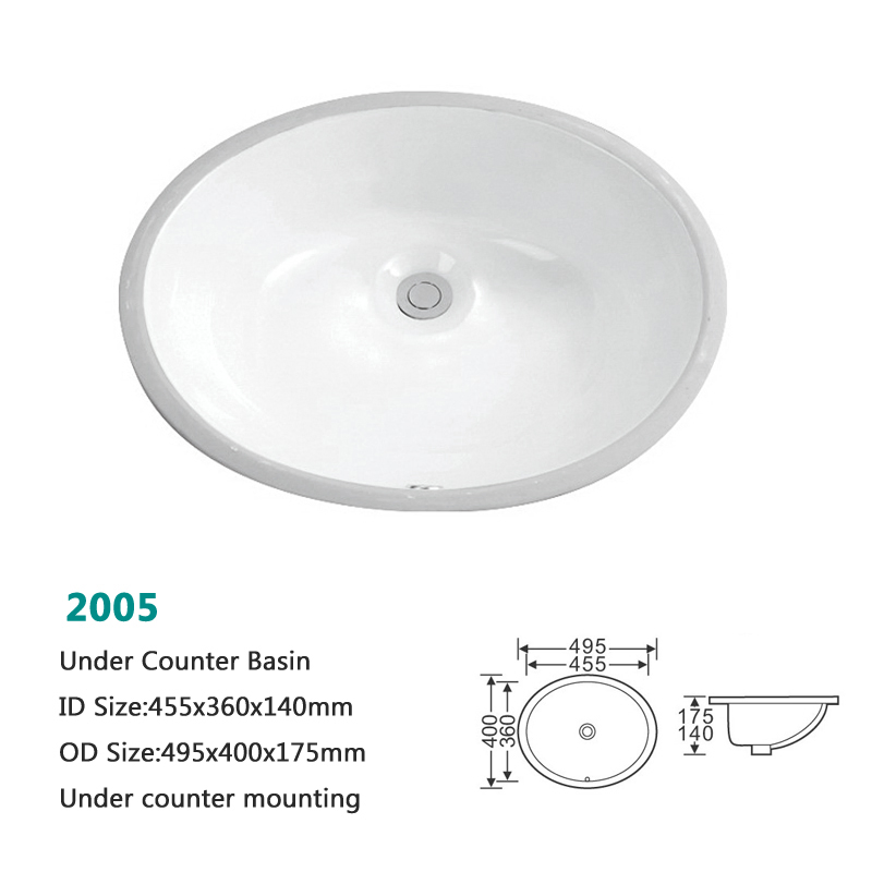 19.5X16"China Supplier Sanitaryware Undercounter Sink Bathroom Oval Shape Ceramic Basin Wash Basin Undermount Sink