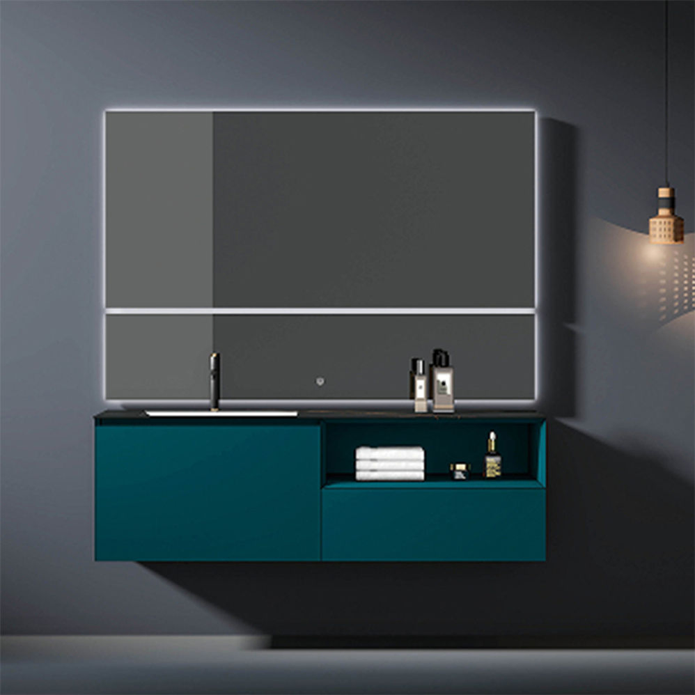 Modern Design Single Sink Plywood Solid Wooden Floating Vanity Bathroom Furniture Wall Mounted Cabinet with LED Mirror