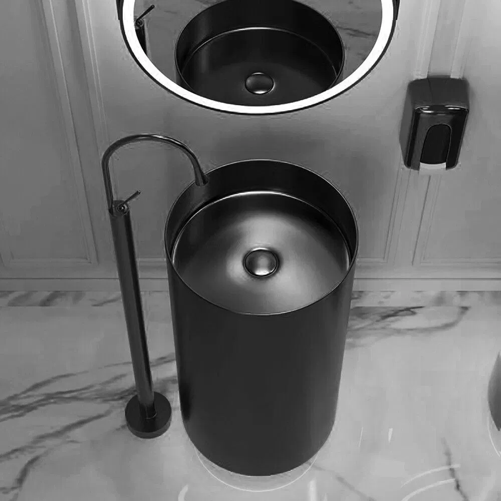 Black Modern Luxury Round Stainless Steel Sink Pedestal Basin Sink