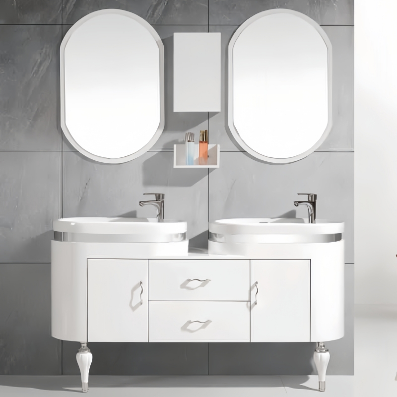 Modern Paitned PVC/Solid Home Furniture Bathroom Cabinets/Vanity with Double Basins Sinks