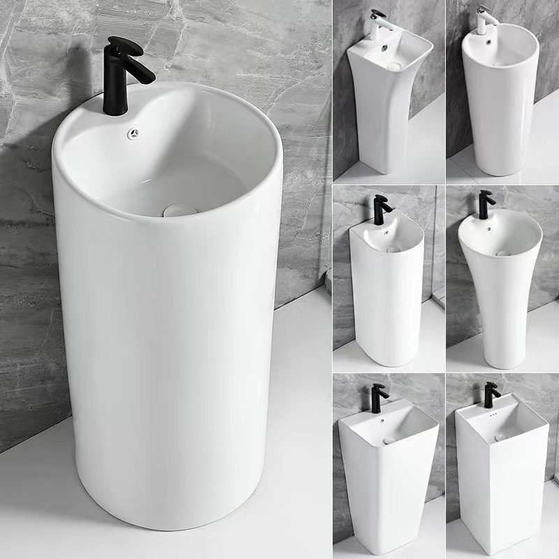 Ceramic Pedestal Basin Floor Standing One Piece Bathroom Sinks