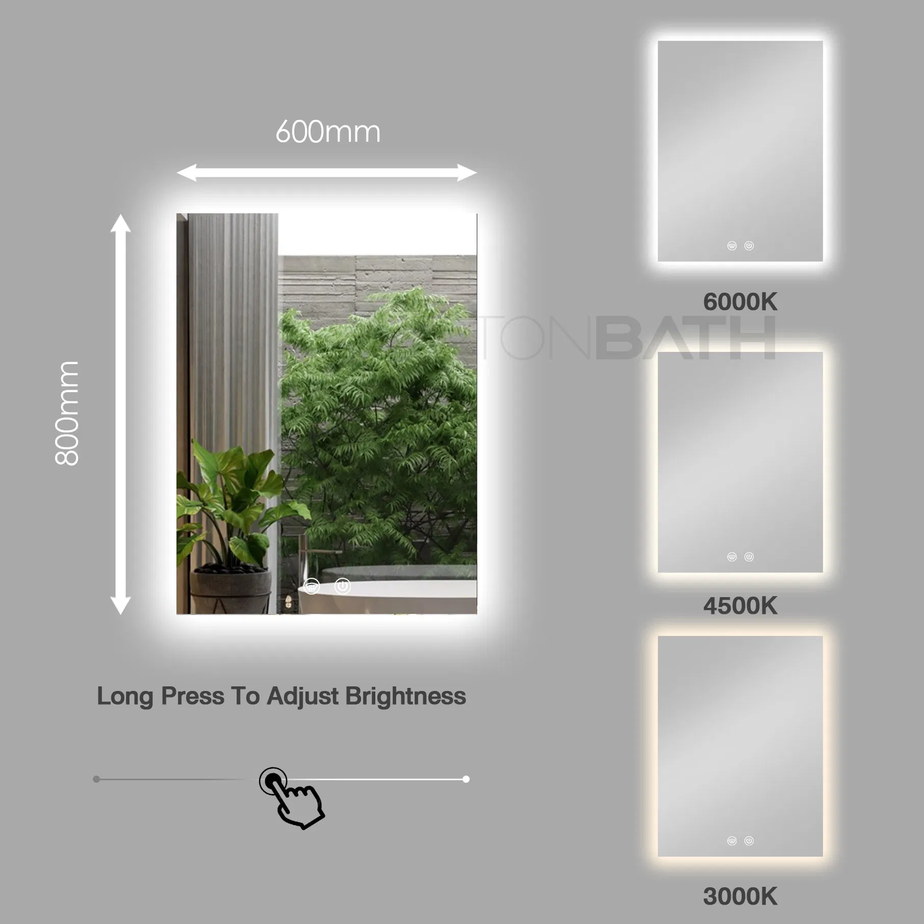 Ortonbathled Backlit Mirror 24 X 36 Inch Lighted Bathroom Mirror with Lights 3 Colors Warm/Natural/White Anti-Fog Wall Mounted Dimmable Wall Mirror