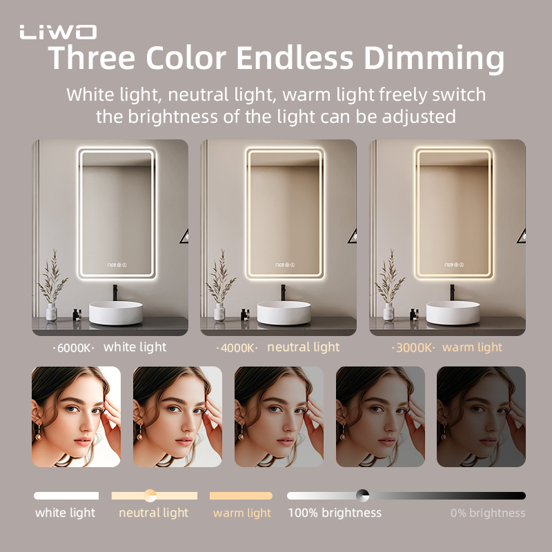 Home Decor Furniture Bathroom LED Mirror Wall Rectangle Frameless Modern Intelligent Front and Backlit Makeup Smart Mirror with Anti Fog Bluetooth Adjustable