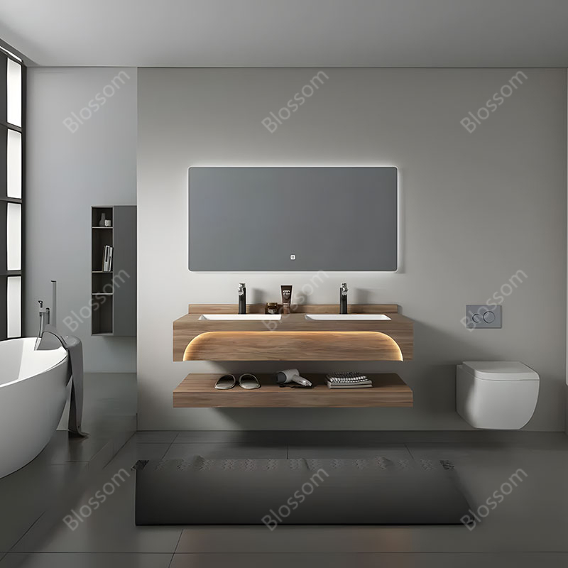 Modern Wall-Mounted Sintered Stone Marble Top Vanity Polished Single-Hole Faucet Mount Wash Basin Sink for Bathroom