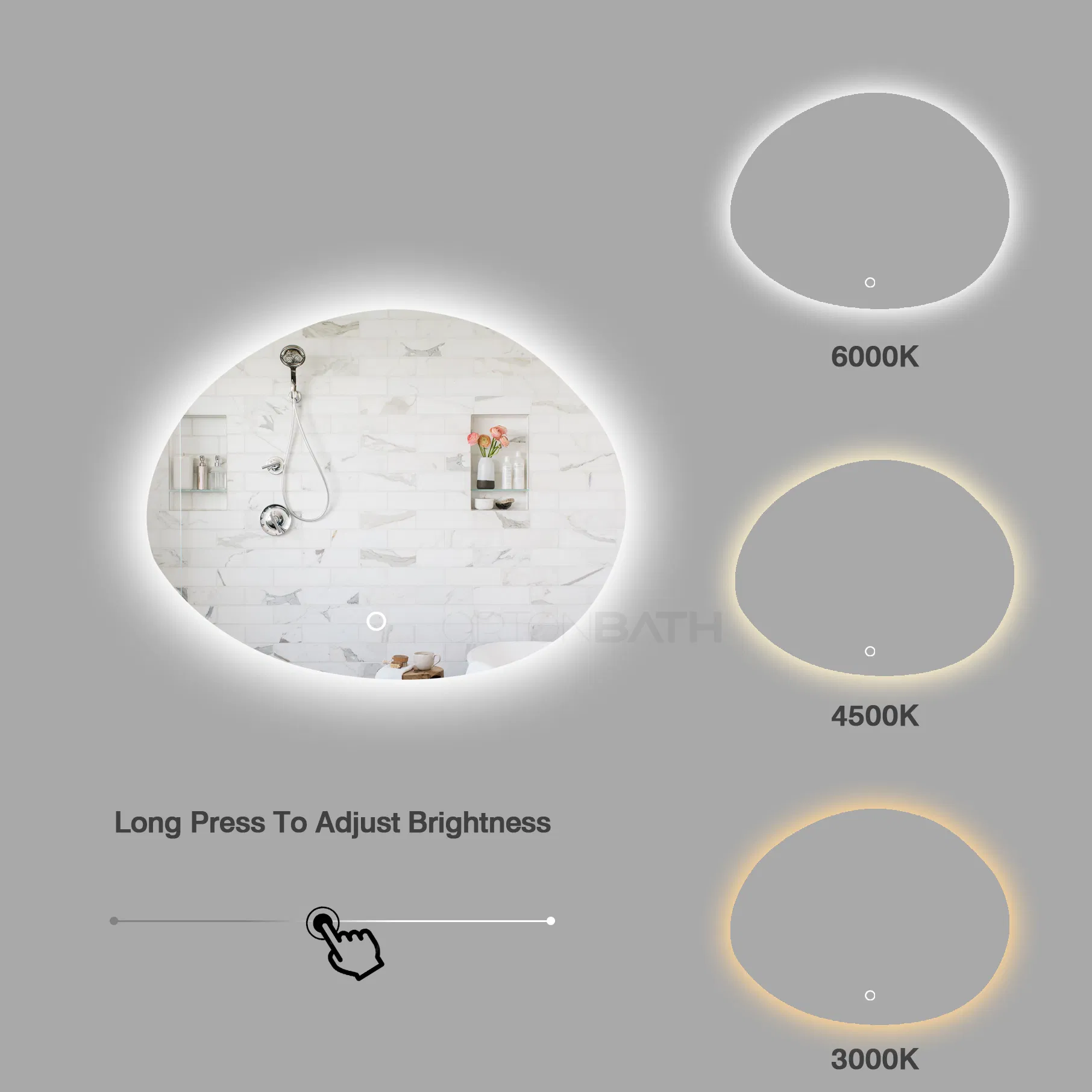 Ortonbath Oval LED Frameless Bathroom Mirror, 32X24 Inch Oval Shape Bathroom Vanity Mirror Wall Mounted with Adjustable, Anti-Fog, Smart Touch Button