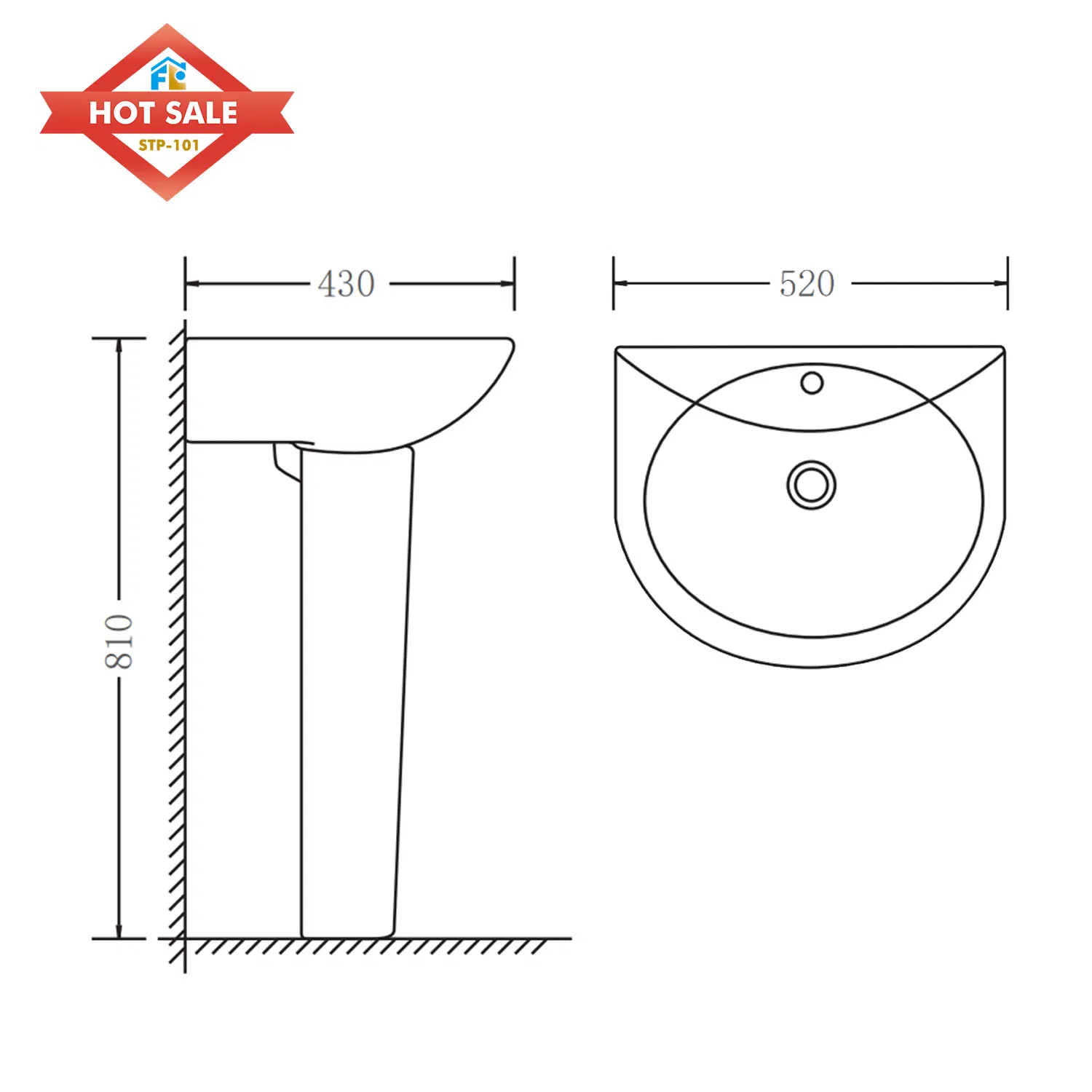 Fluor CE Pedestal Basin Porcelain Wash Basin Washstand Ceramic Lavatory Hand Wash Sinks for Bathroom