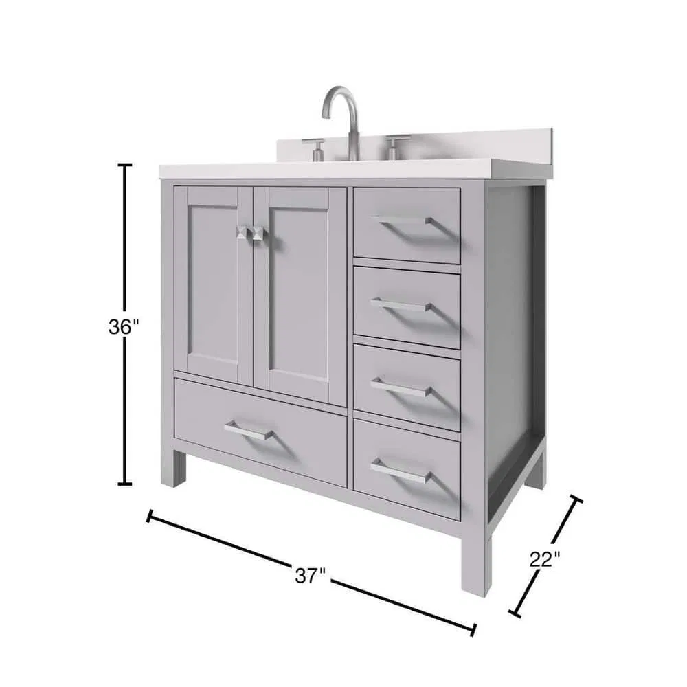 Elegant Grey Wooden Freestanding Bathroom Vanity with Quartz Top