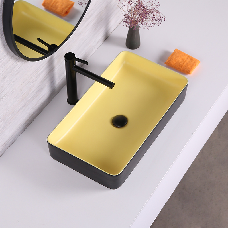 ODM OEM Lavabos Del Cuarto De Bano Bathroom Countertop Ceramic Art Basins Rectangle Matt Color Table Top Wash Basin Vessel Sink