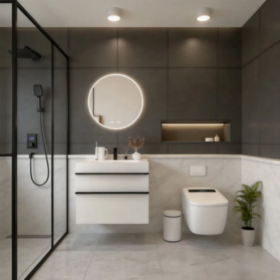 American Style Freestanding Bathroom Vanity with Natural Wood Veneer and Ceramic Sink Top