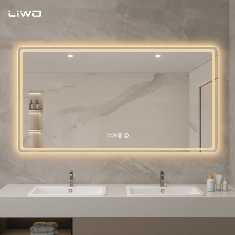 Home Decor Furniture Bathroom LED Mirror Wall Rectangle Frameless Modern Intelligent Front and Backlit Makeup Smart Mirror with Anti Fog Bluetooth Adjustable