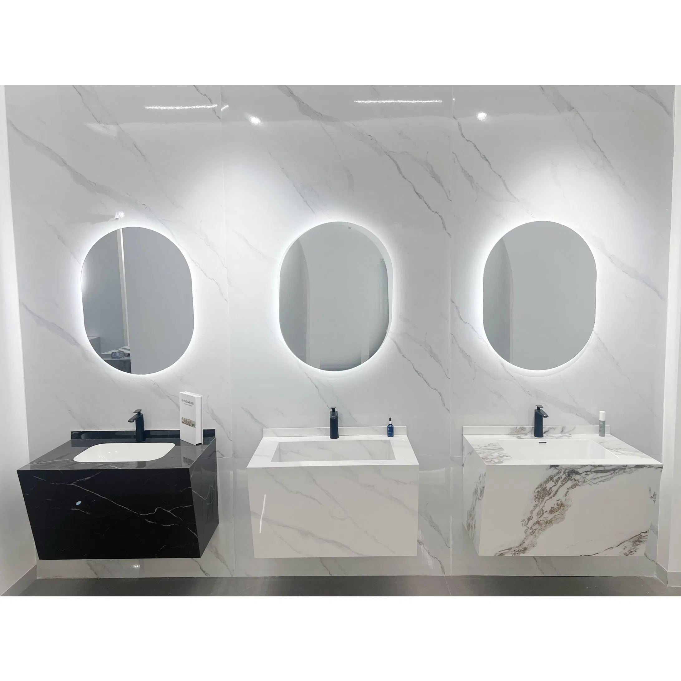 Stain-Resistant Particle Pearl White Double Layer Sintered Stone Vanity with White Ceramic Sink