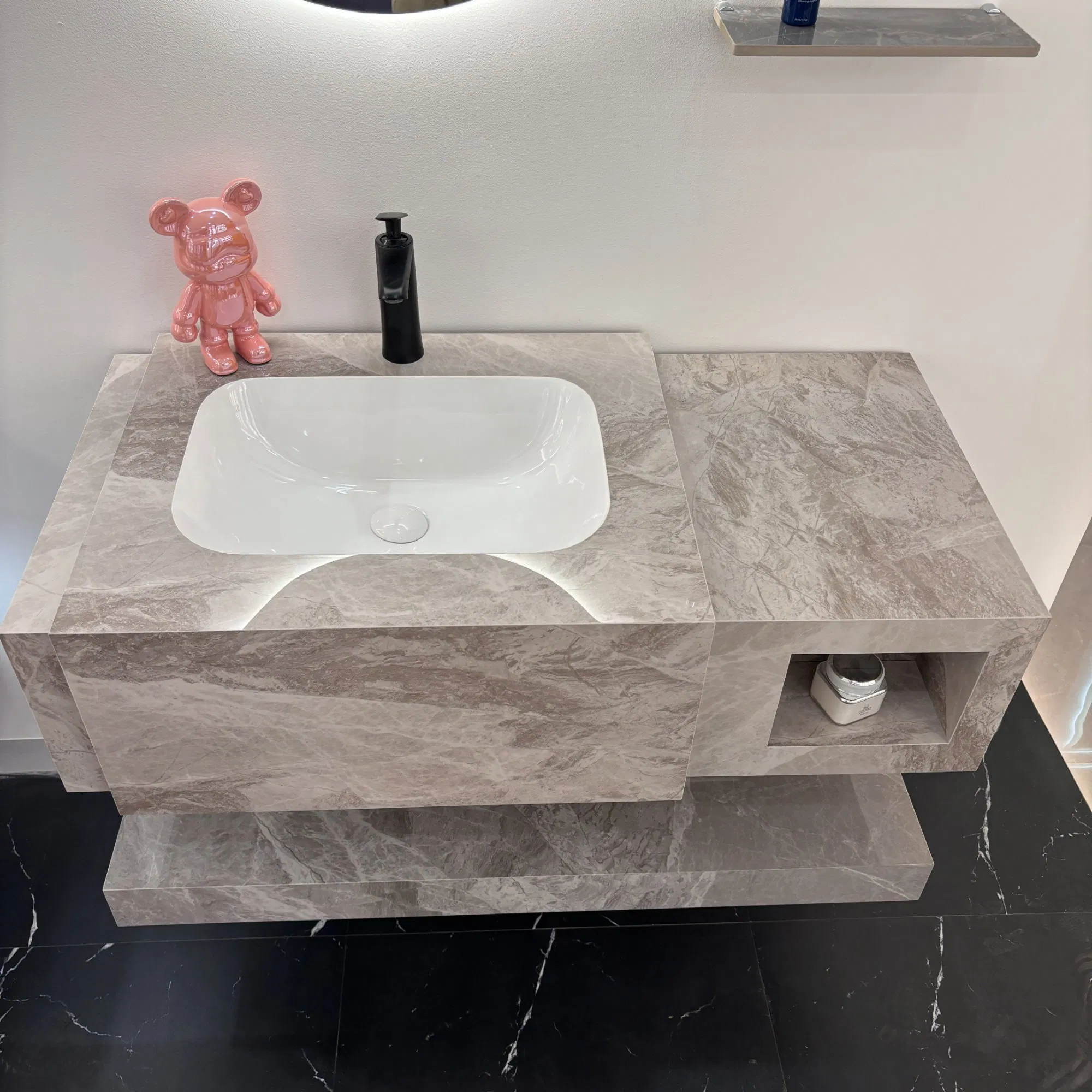 Floating Sintered Stone Single Bowl Sink Bathroom Vanity with Seamless Basin