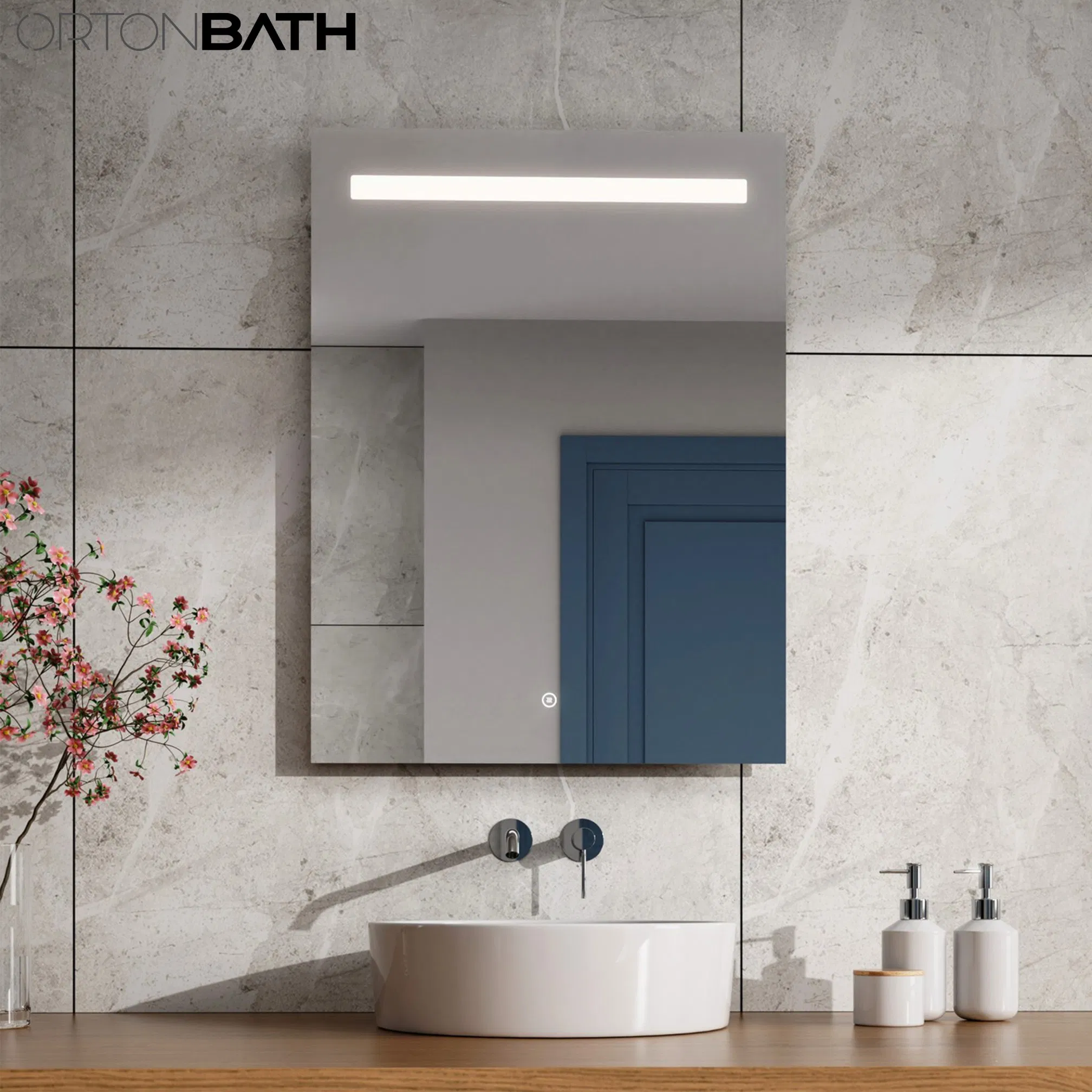 Ortonbath Bathroom Vanity Mirror LED Makeup Mirrors Illuminated Touch Switch Anti-Fog Decorative Vertical Hanging Rectangular Bathroom Mirror