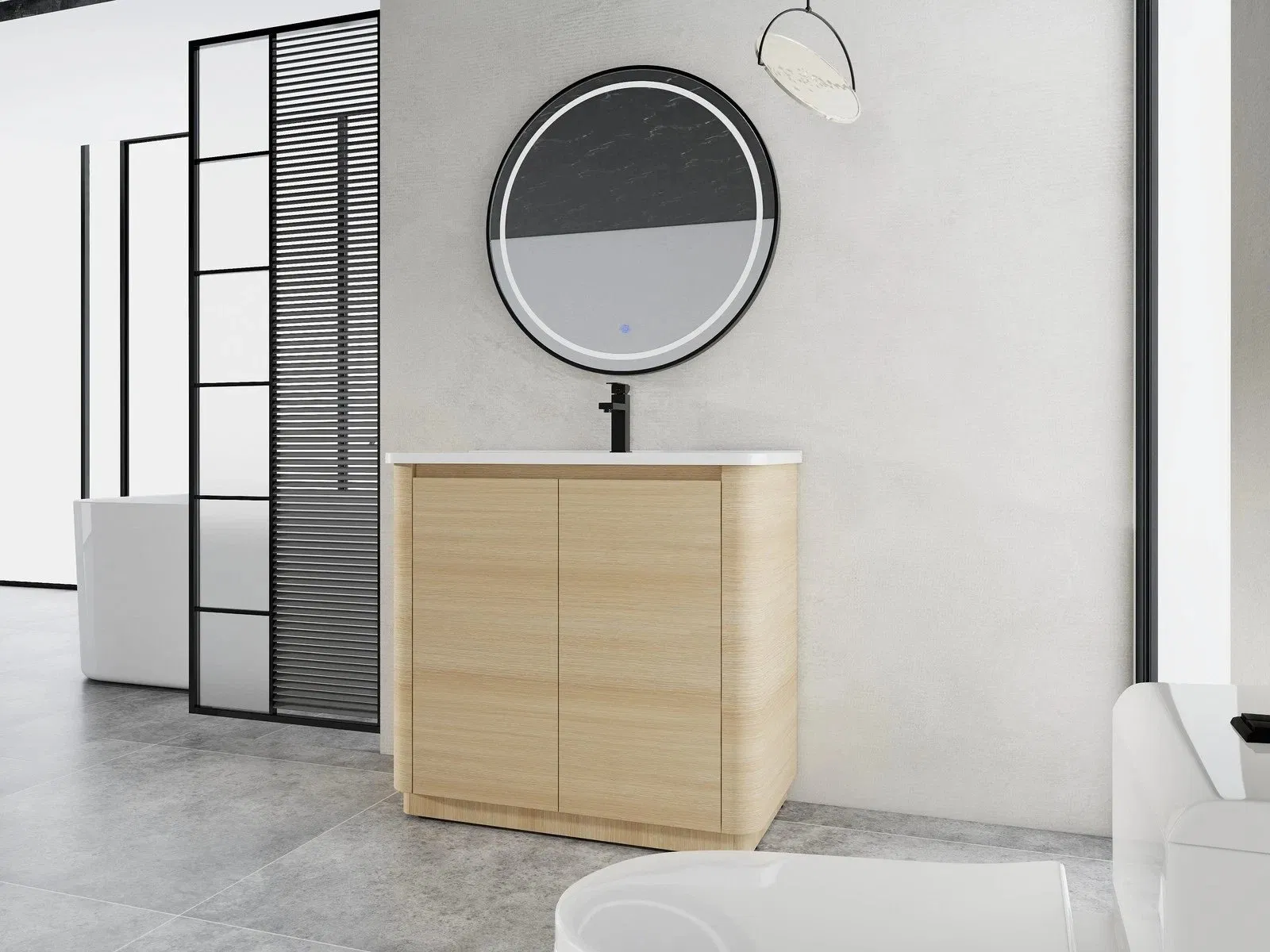 36'' Plywood Freestanding Bathroom Vanity W/White Ceramic Sink 2 Doors Oak Color