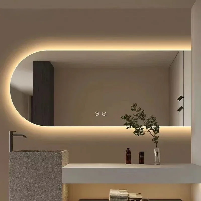 Smart Touch Anti-Fog Bathroom Mirror - Irregular Arc Wall-Mounted with LED Lights