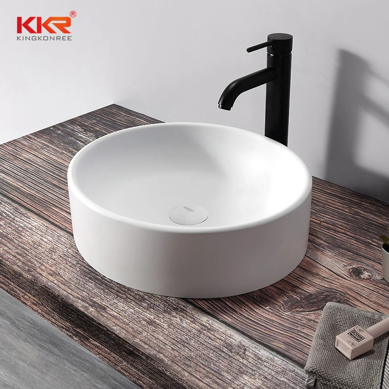 Vanitytop Countertop Size Small Round Toilet White Marble Vessel Stone Black Silver Wash Bowl Handmade Acrylic Solid Surface Bathroom Sink