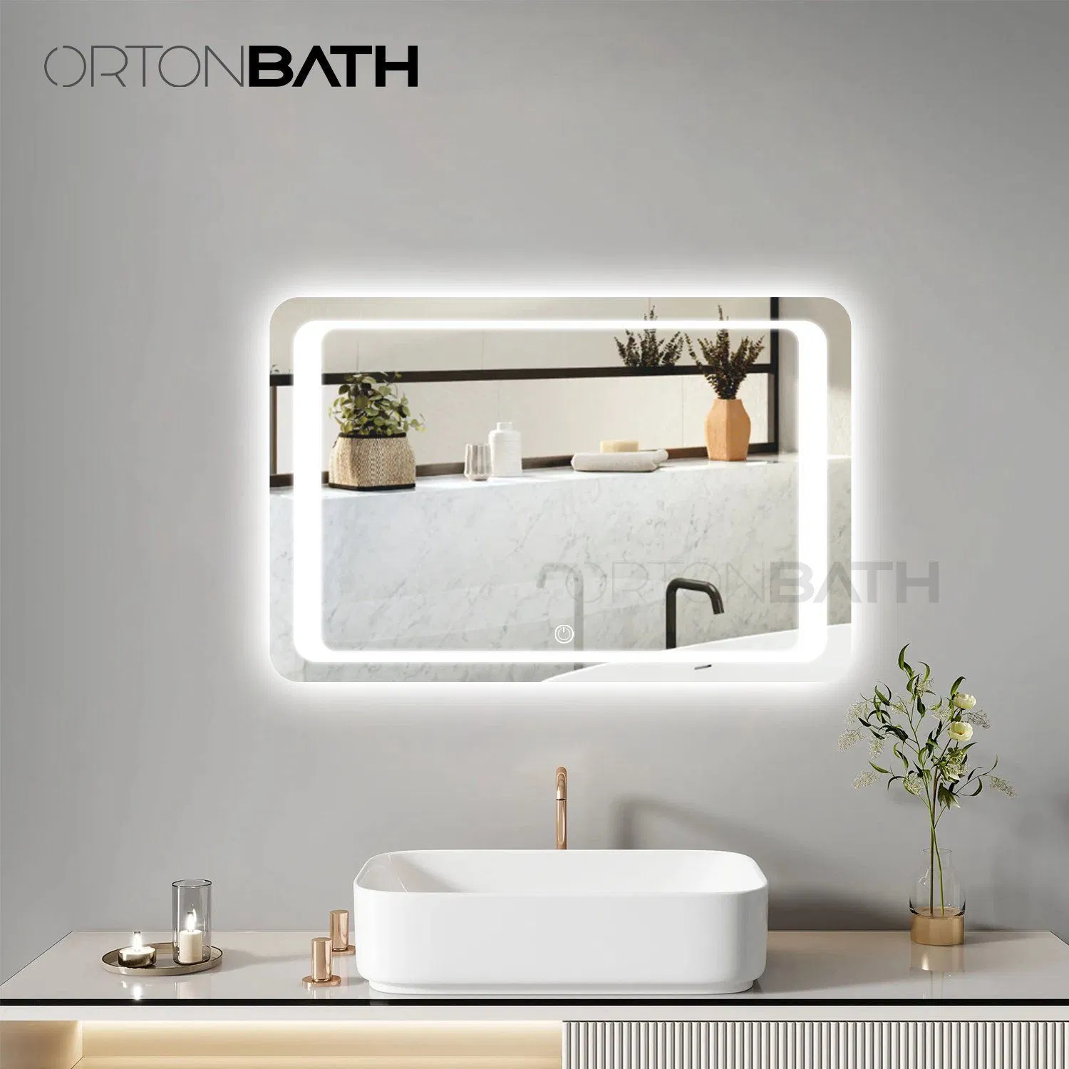 Ortonbath Wholesale Frameless Rectangle Bathroom LED Mirror with Lights LED Front Light Backlit Mirrors Vanity Mirror Dimmable Anti-Fog LED Makeup Mirror
