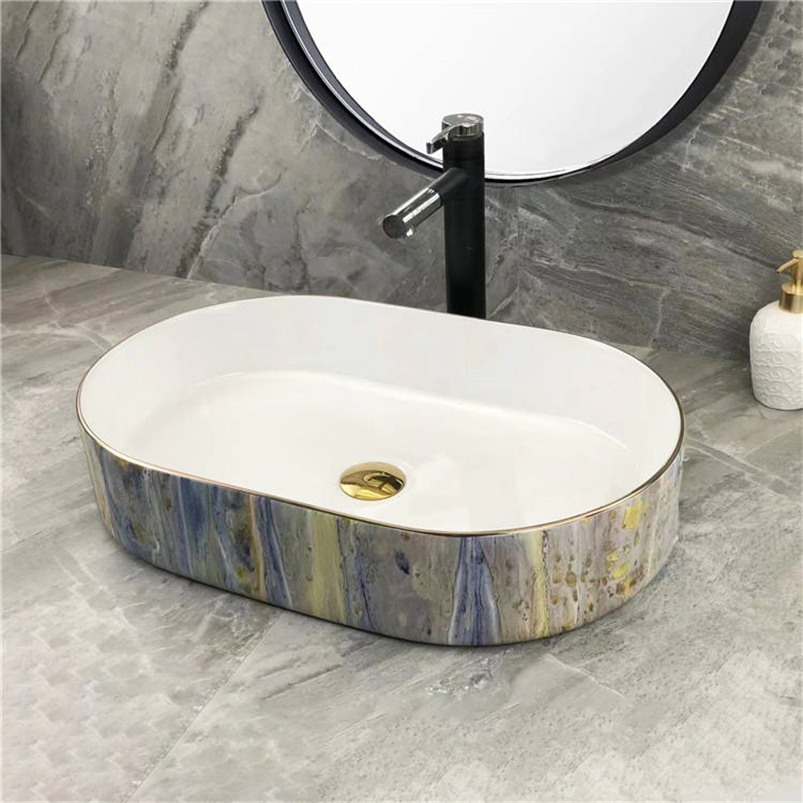 Luxury Oval Ceramic Countertop Vessel Sink: Modern Art Lavabo Bathroom Sink with Glossy Finish, High Temperature Firing and Various Basin Types