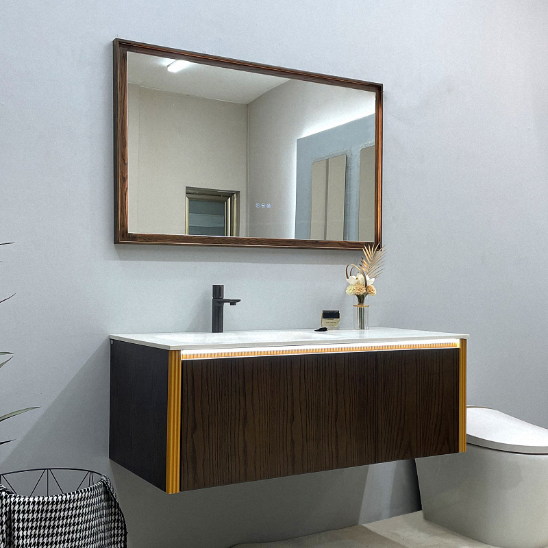 Luxury Wood Vanity with Freestanding Space Saving Cabinet for Villa and Apartment Bathroom Furniture