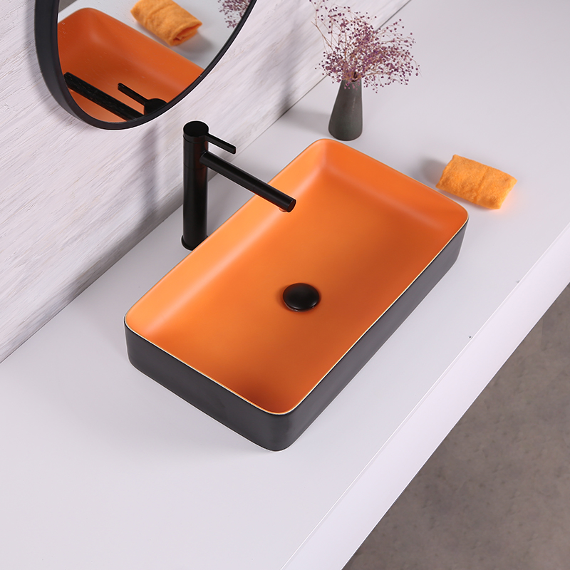 ODM OEM Lavabos Del Cuarto De Bano Bathroom Countertop Ceramic Art Basins Rectangle Matt Color Table Top Wash Basin Vessel Sink
