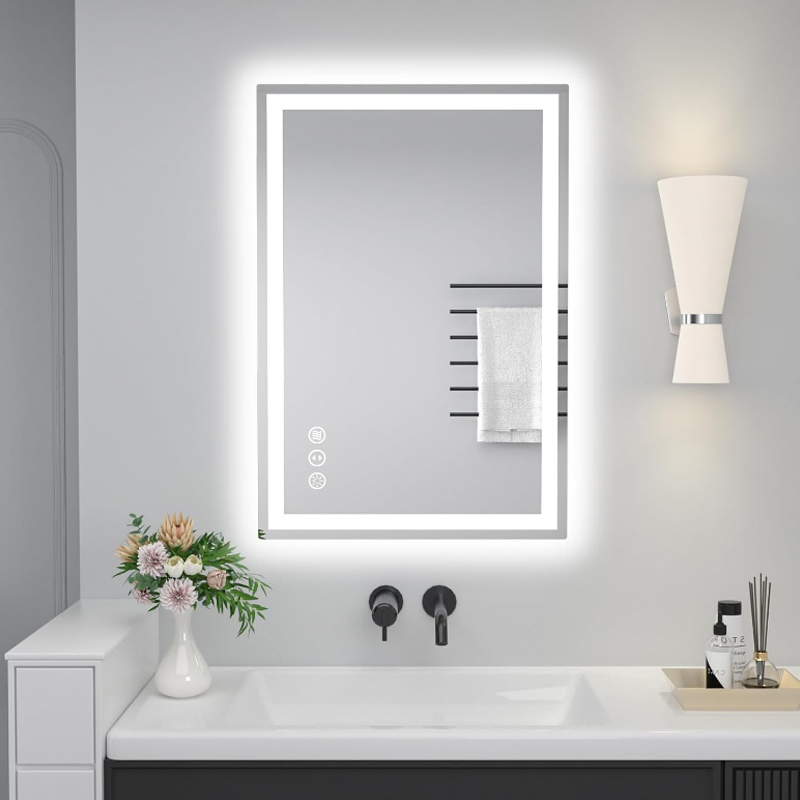 Smart Bathroom Frameless Lighted Mirrors Backlit Wall LED Mirror with Dimmer Anti-Fog