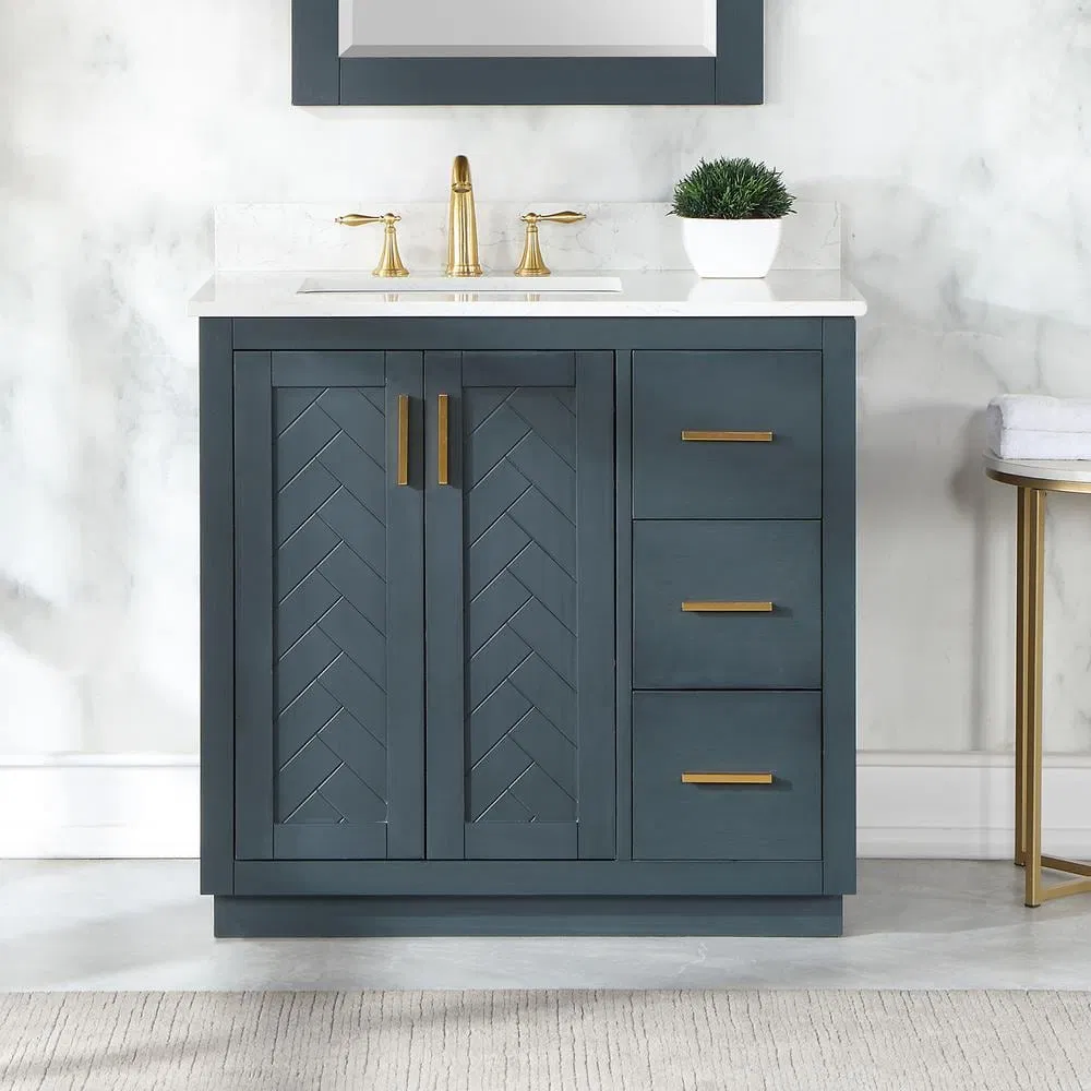 Modern Classic Blue Freestanding Bathroom Vanity with Marble Top